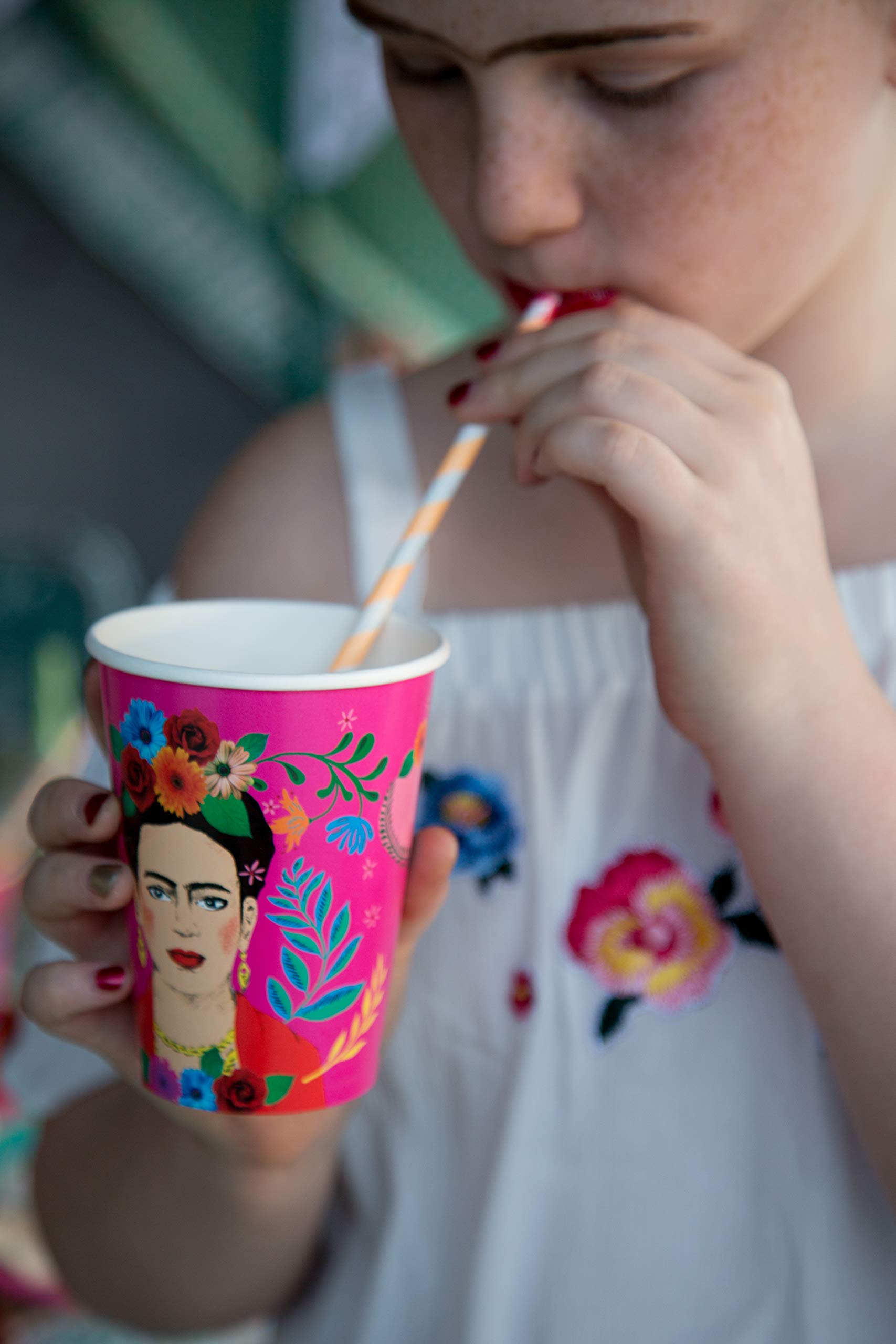 Talking Tables Disposable Pink Paper Party Cups Boho Frida Kahlo Themed Table Decorations  Home Recyclable  Eco-friendly  For Summer  Birthday  BBQ  Celebration  Fiesta (340ml/12oz) Pack of 8